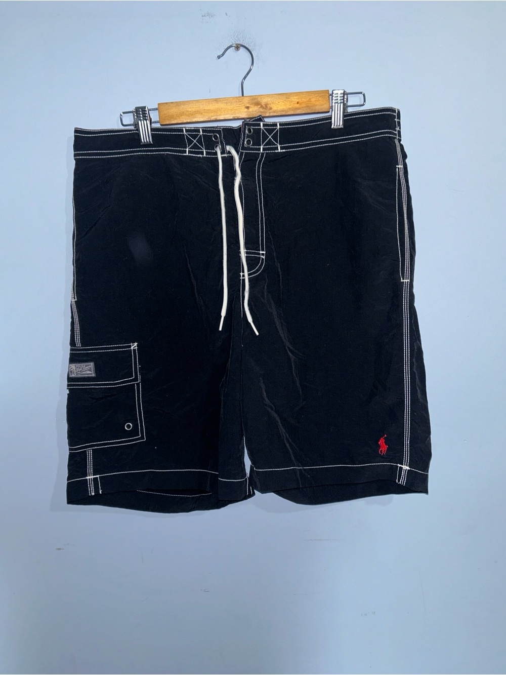 Polo by Ralph Lauren Black Swim Board Shorts with Red Polo Logo
